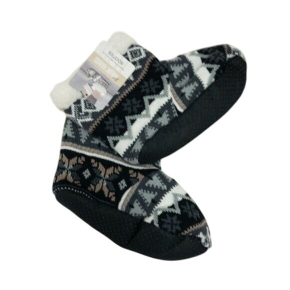 Muk Luks Fair Isle Cozy Slipper Socks L/XL Grey & Black Ivory Lining - Picture 2 of 3